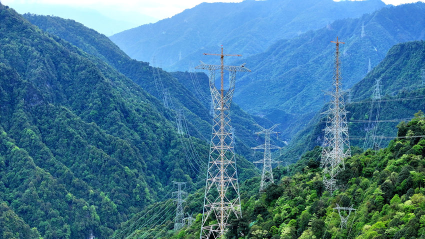 四川最高輸電鐵塔成功封頂，完成組立。宋銘洋攝